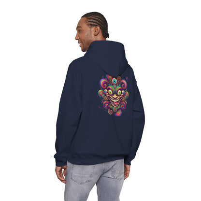 Psychedelic Smiling Jester Hoodie – Colorful Trippy Festival Sweatshirt