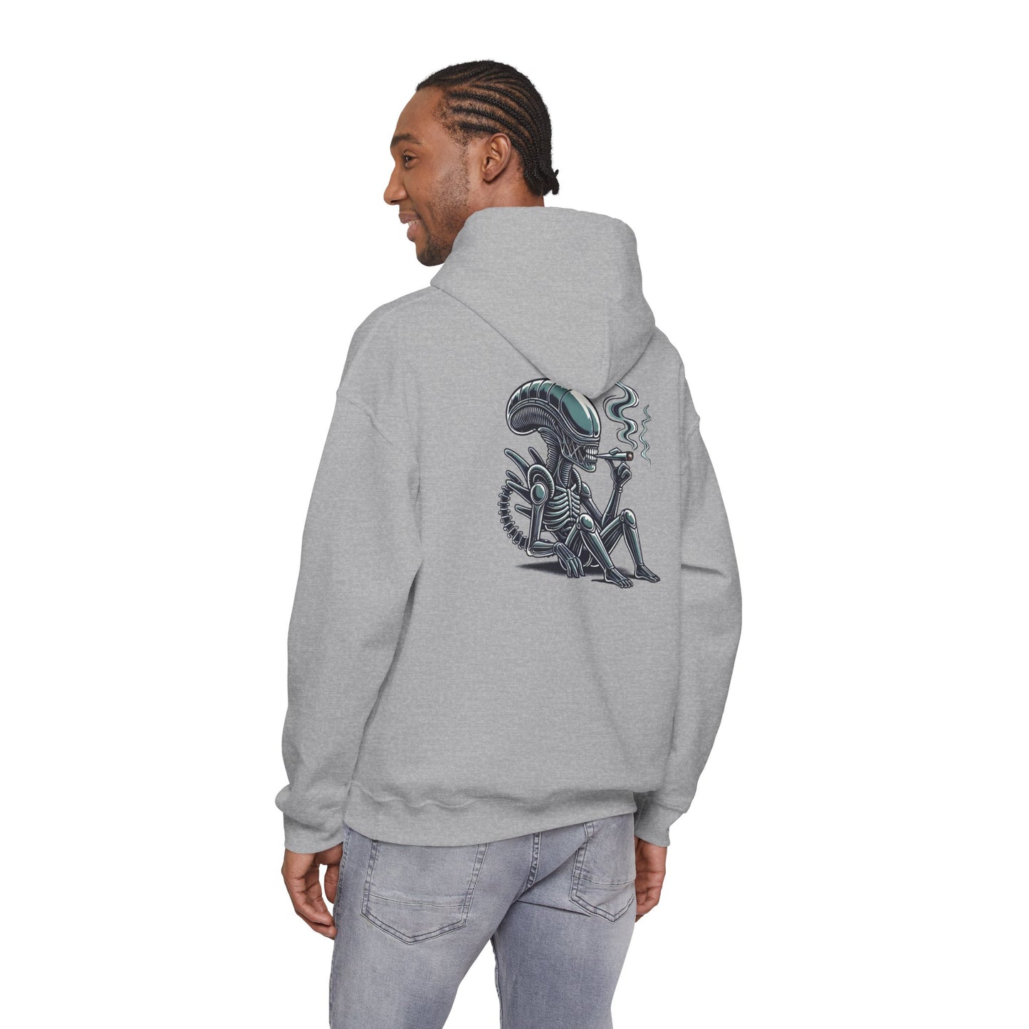 Alien Chill Hoodie – Retro Smoking Xenomorph Graphic Pullover