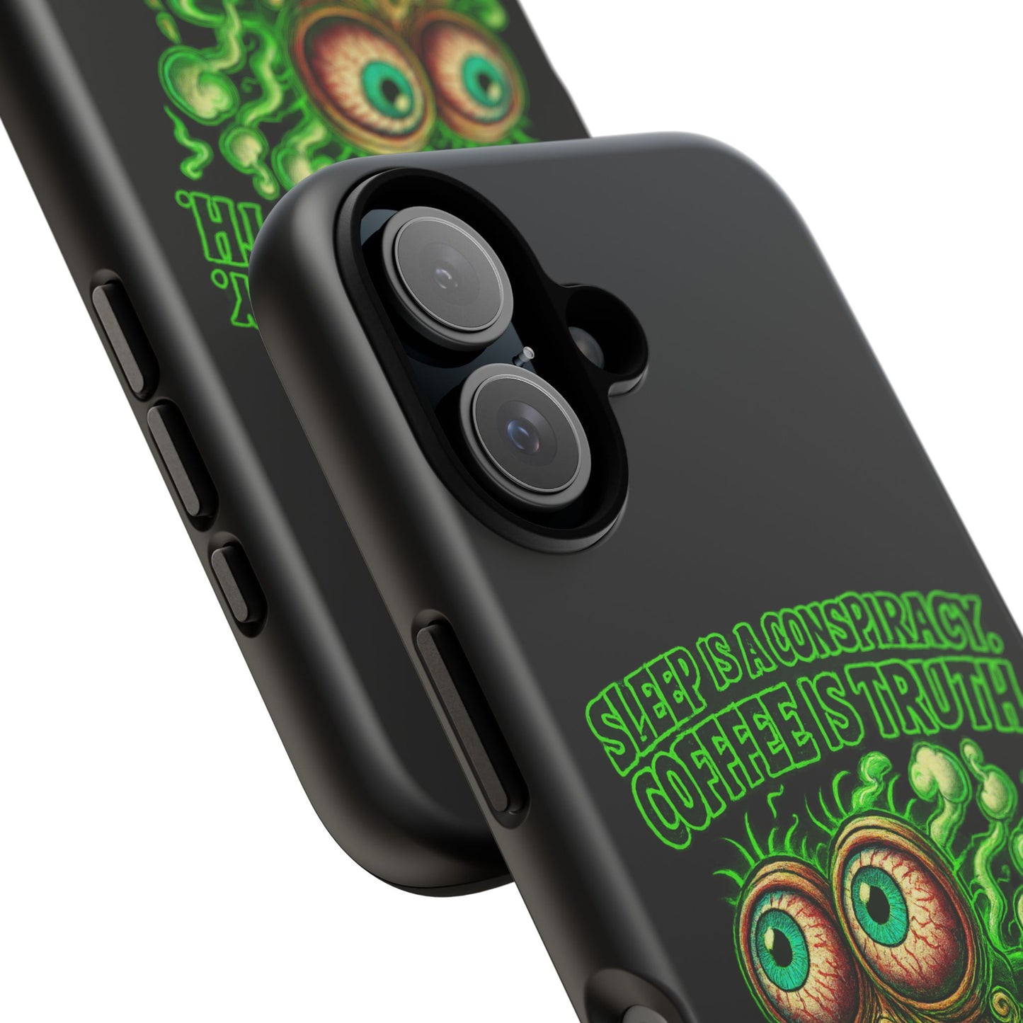 Phone Case — “Sleep Is a Conspiracy, Coffee Is Truth” Retro Monster Design