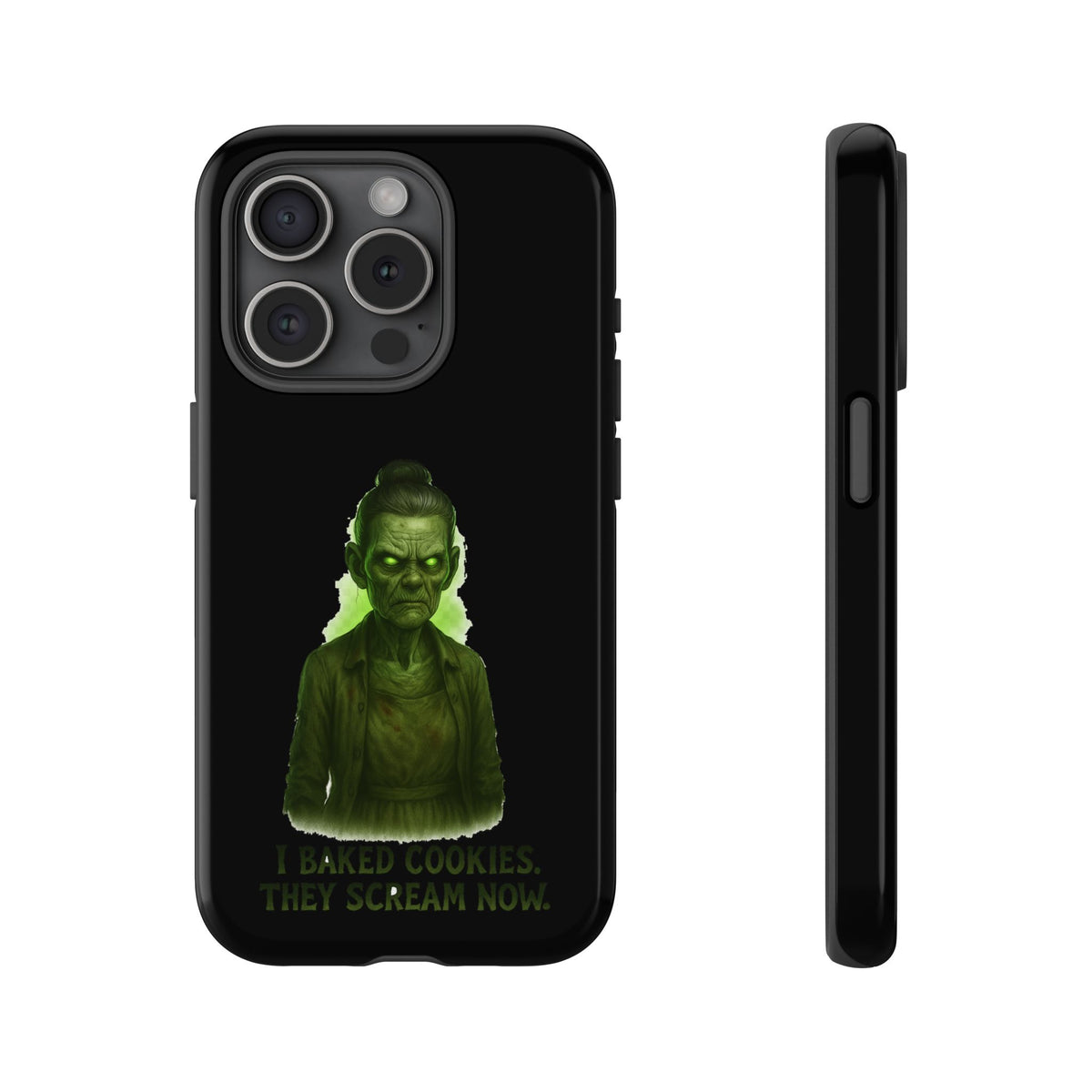 Spooky Green Ghost Phone Case — "I Baked Cookies, They Scream Now" Horror iPhone Cover