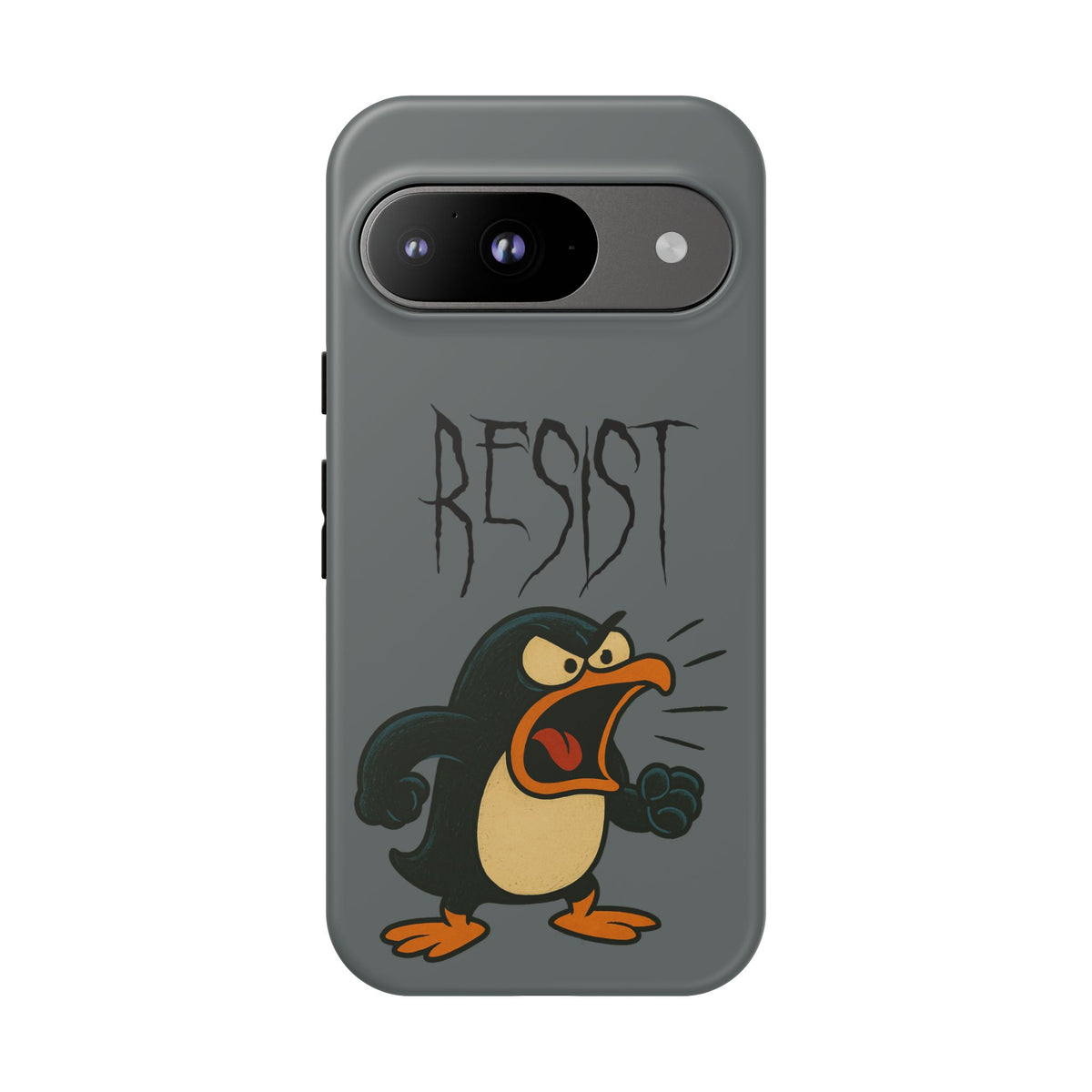 Resist Angry Penguin Phone Case — Protective iPhone Case with Bold Cartoon Design