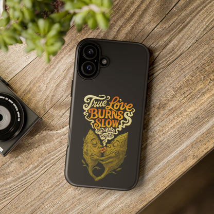 Phone Case — "True Love Burns Slow" Vintage Cat Heart Design