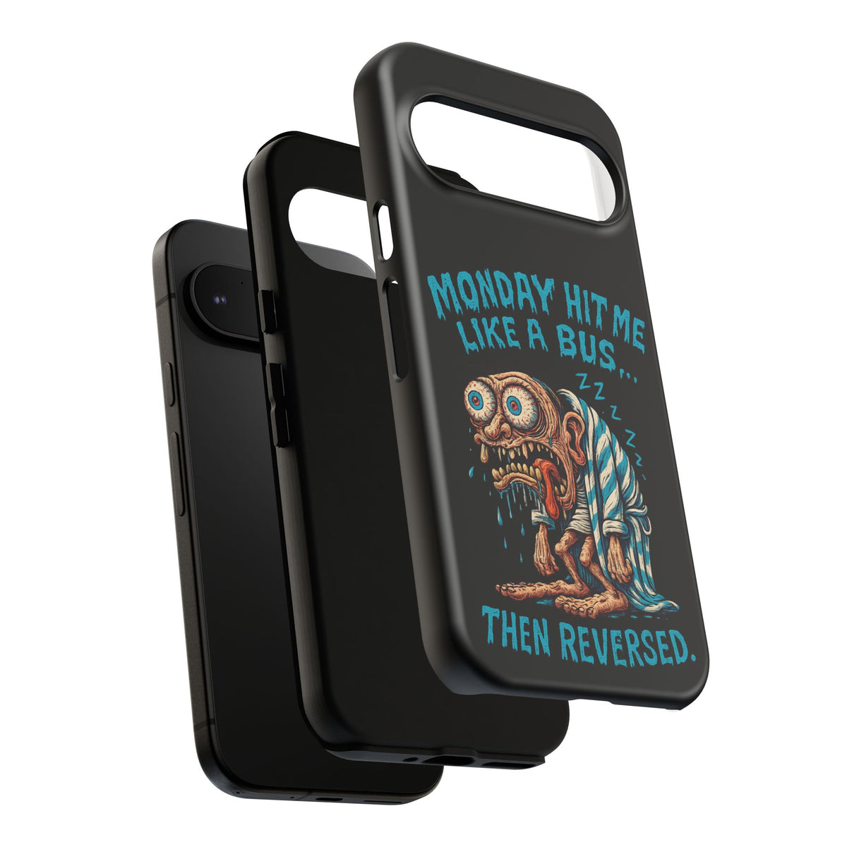 Phone Case — "Monday Hit Me Like a Bus... Then Reversed" Funny Grotesque Zombie Design