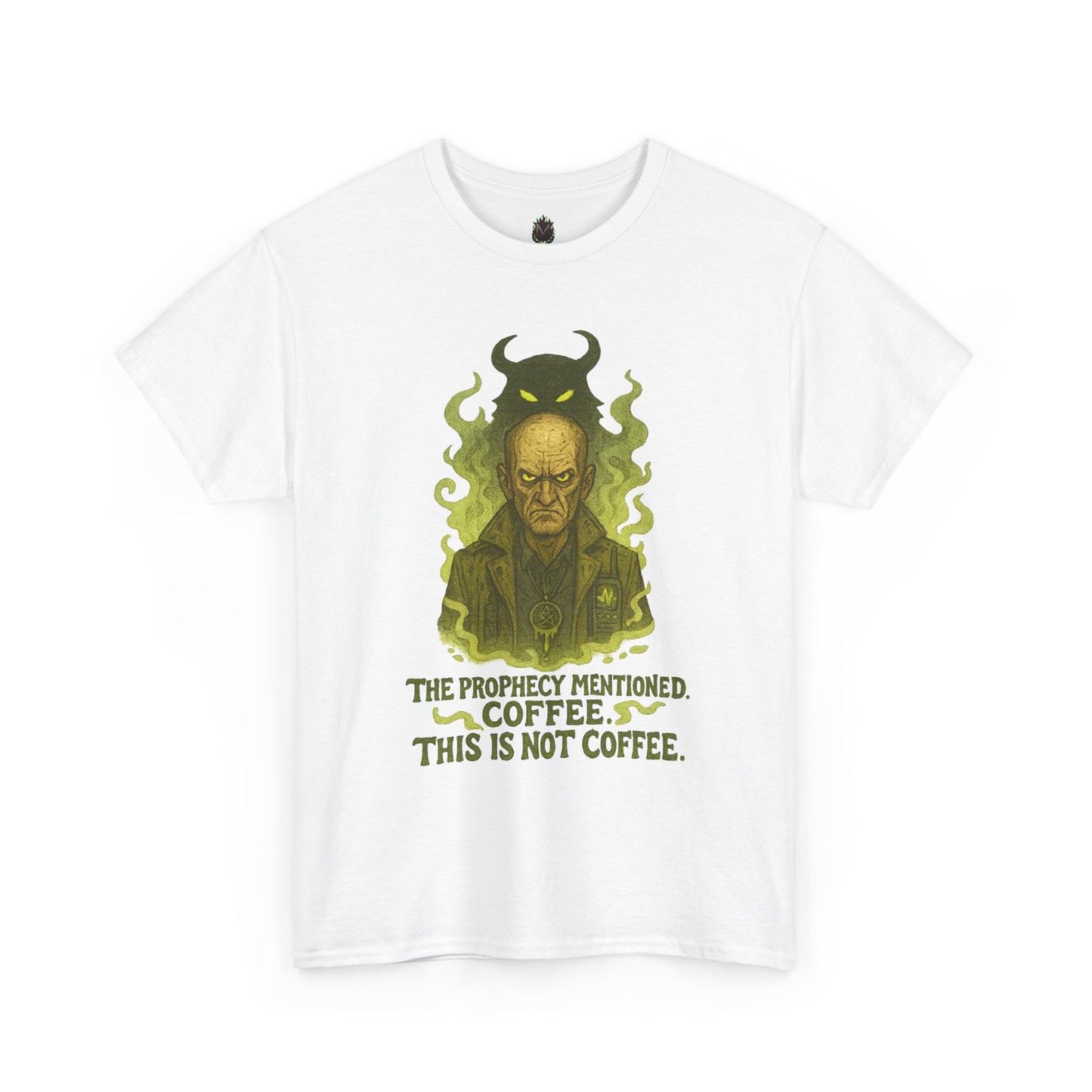 Prophecy Mentioned Coffee Illustration Tee | Funny Demon Barista Shirt