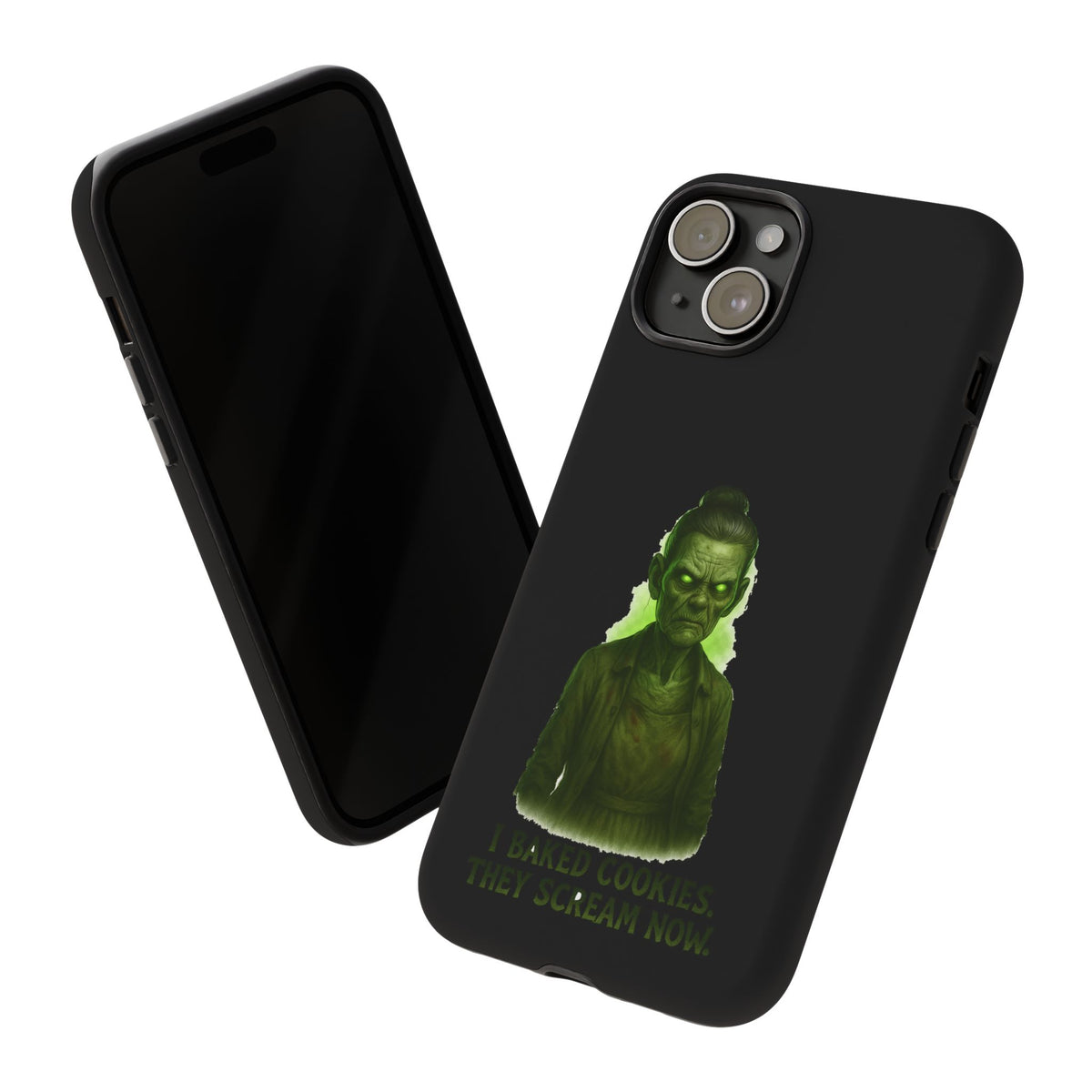 Spooky Green Ghost Phone Case — "I Baked Cookies, They Scream Now" Horror iPhone Cover