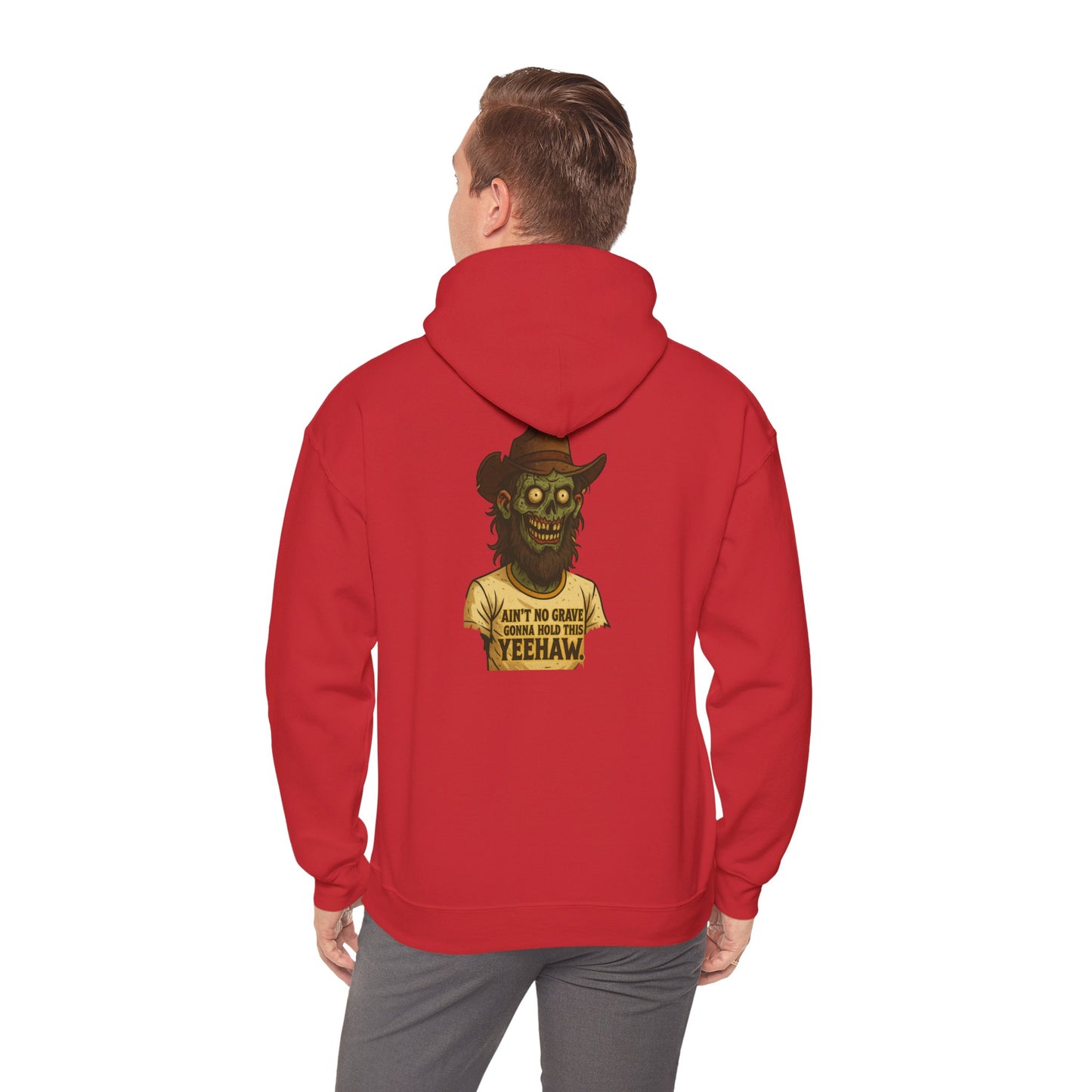 Zombie Cowboy Hoodie — "Ain't No Grave Can Hold This Man Down YEEHAW" Graphic