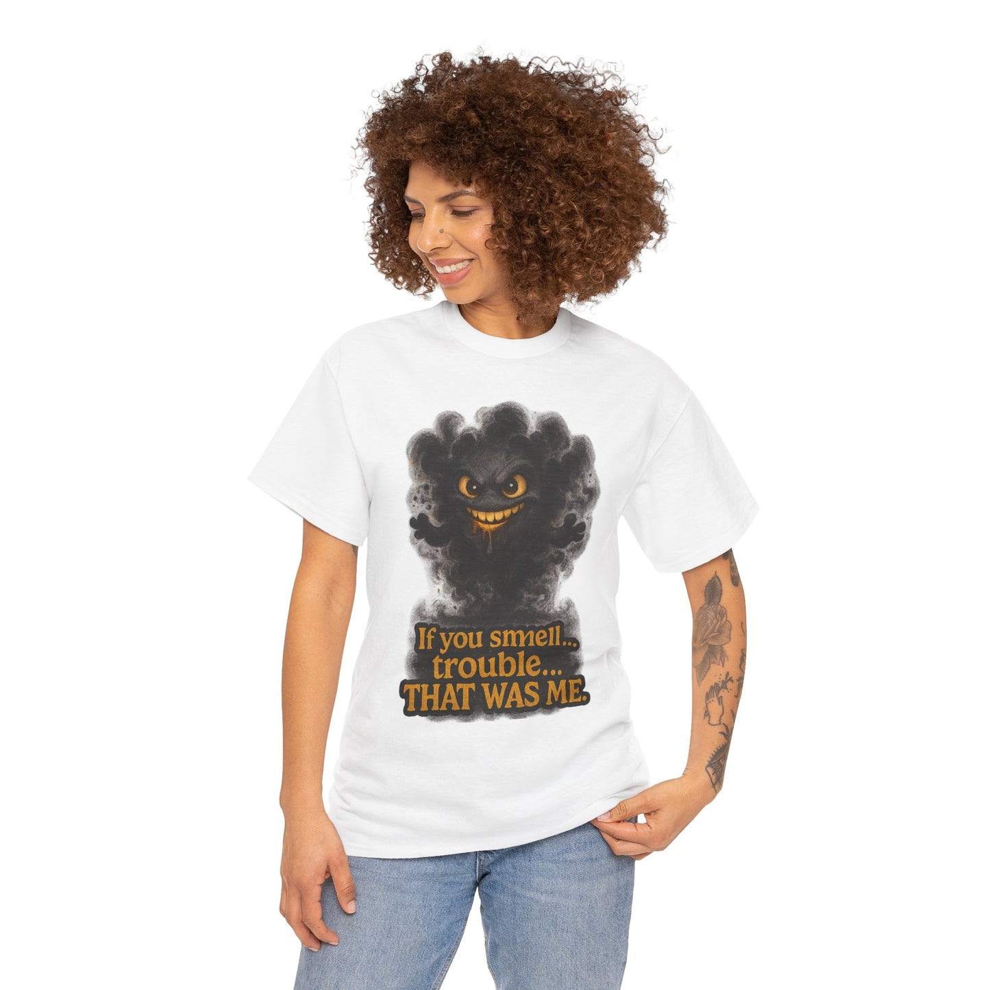 Mischievous Smoke Monster If You Smell Trouble T-Shirt | Funny Graphic Tee