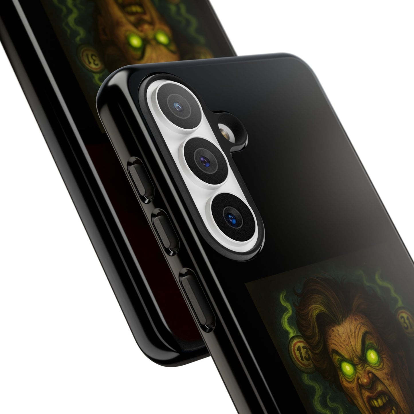 Horror Phone Case — "Eyes Glowing, Balls Rolling — Your Luck Is Doomed"