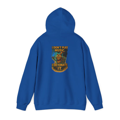 Detonate the Music Hoodie — Retro Guitar Skull Rock Band Pullover