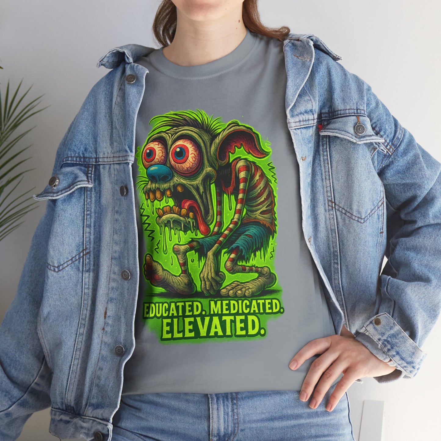 Educated. Medicated. Elevated. – Zombie Slacker T-Shirt
