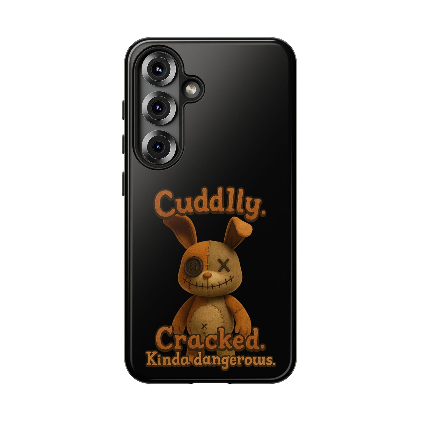 Phone Case — "Cuddly. Cracked. Kinda Dangerous." Cute Creepy Bunny Protective Case