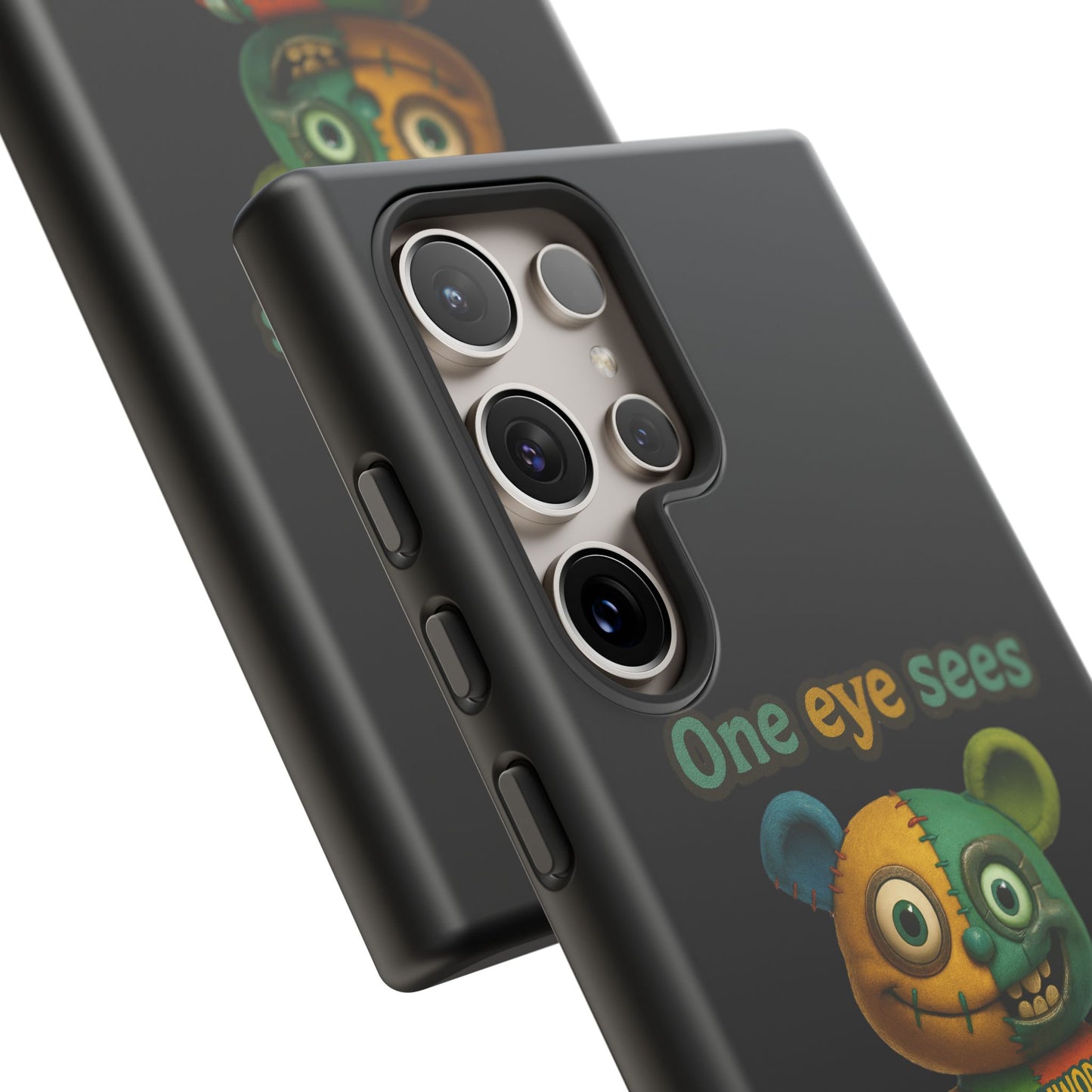 Phone Case — 'One Eye Sees, The Other Sees Your Browser History' Patchwork Bear Design