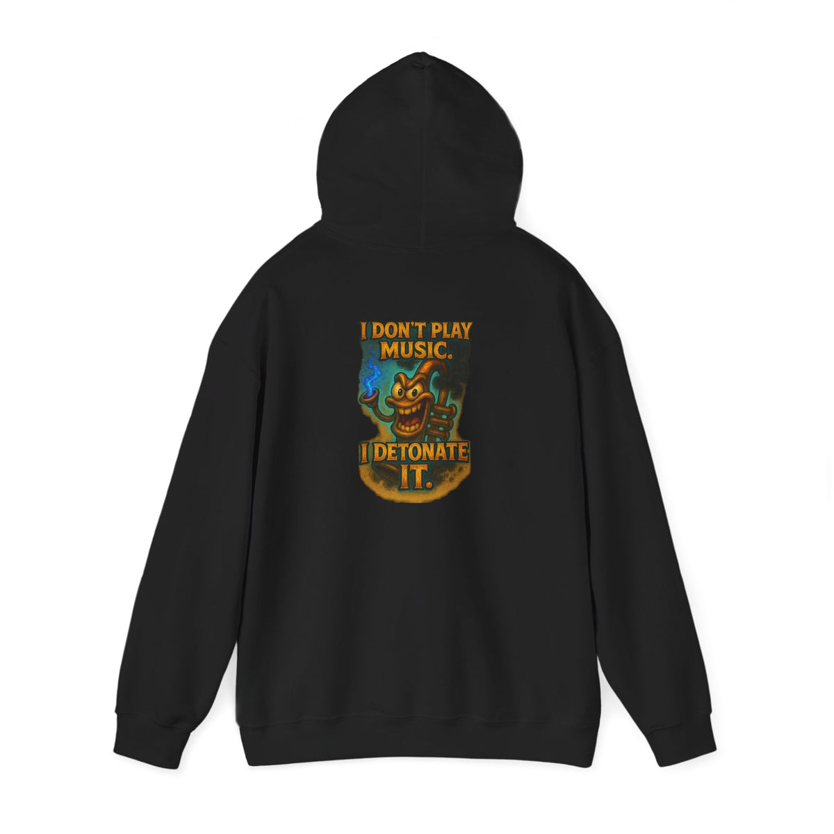 Detonate the Music Hoodie — Retro Guitar Skull Rock Band Pullover