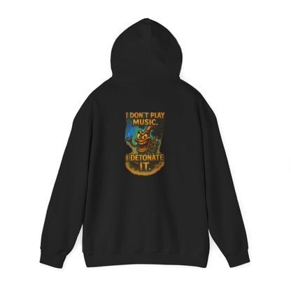Detonate the Music Hoodie — Retro Guitar Skull Rock Band Pullover
