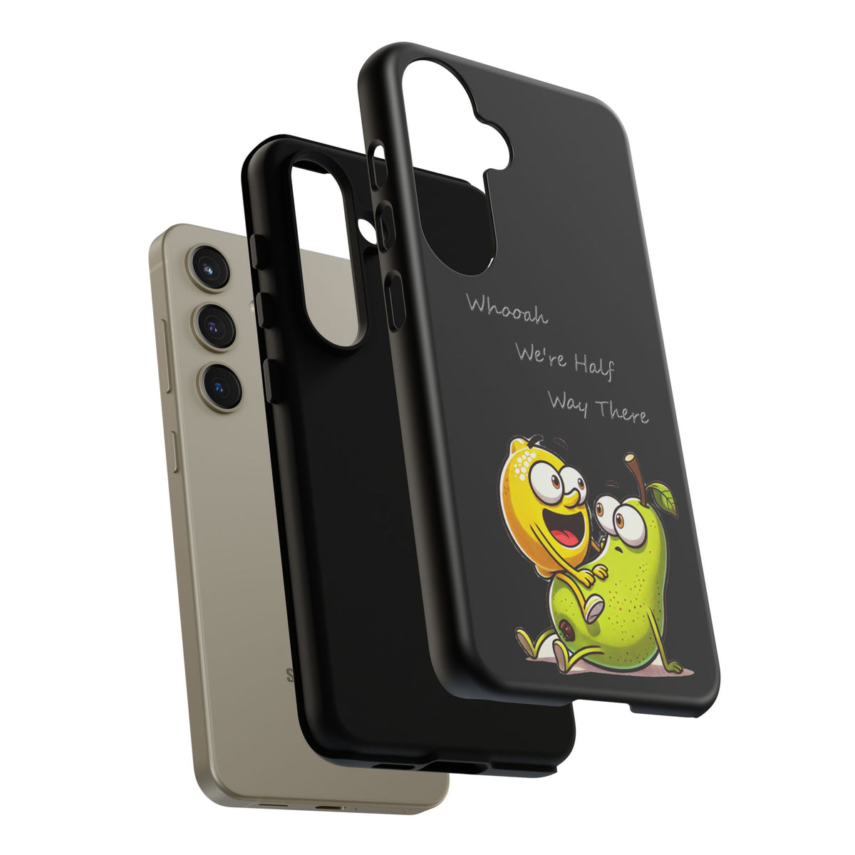 Phone Case - Playful Pear & Lemon Illustration with “Whooah We're Half Way There”