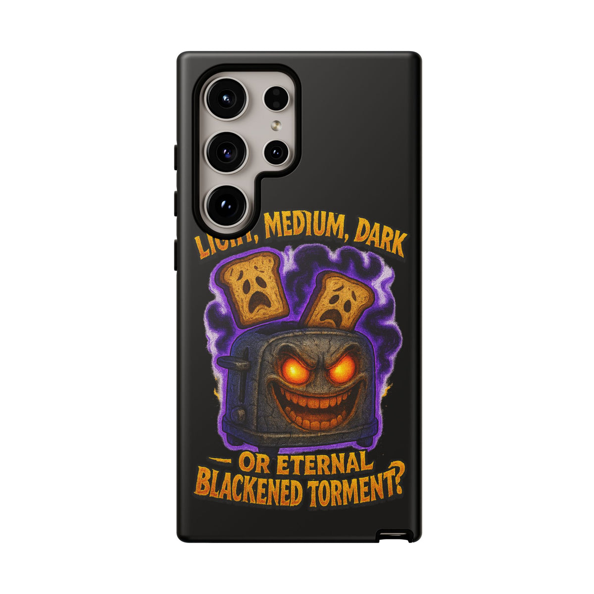Phone Case — 'Light, Medium, Dark or Eternal Blackened Torment?' Spooky Toast & Toaster Horror Design