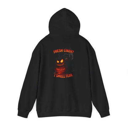 Horror Hoodie — 'Freshly Blended I Smell Fear' Graphic Back Sweatshirt
