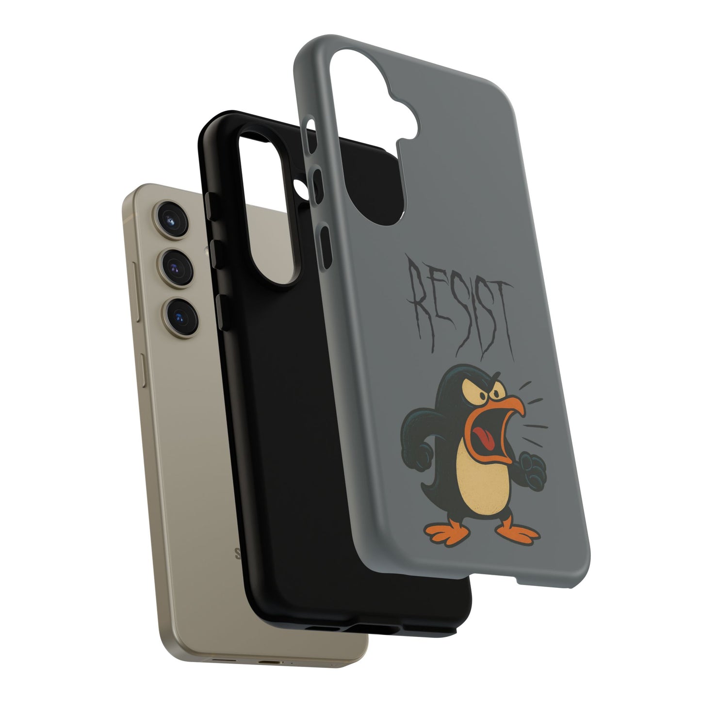 Resist Angry Penguin Phone Case — Protective iPhone Case with Bold Cartoon Design