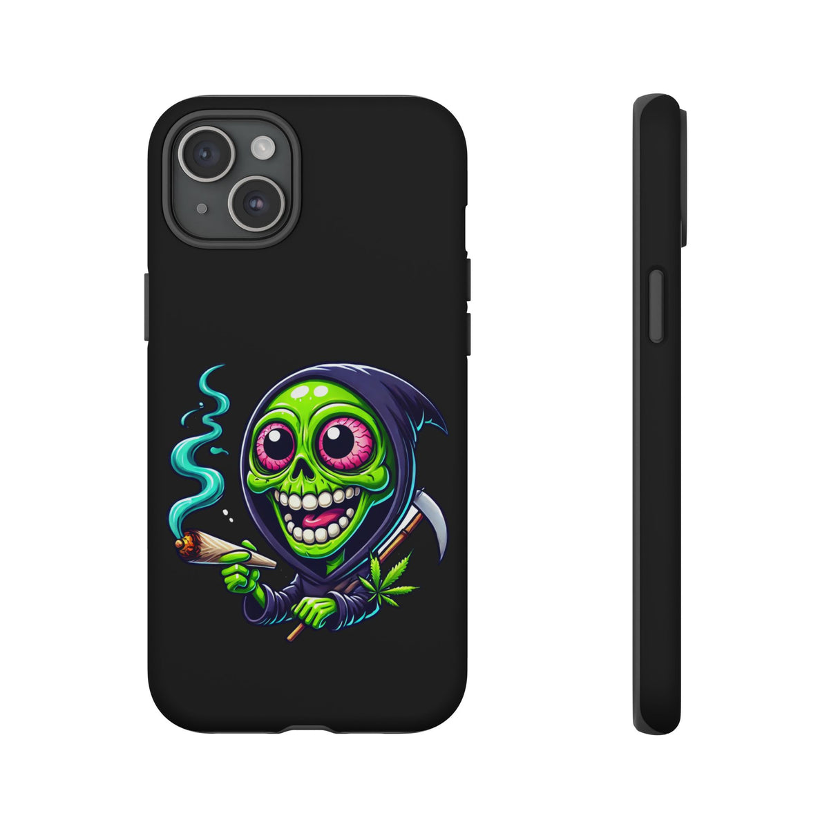 Grinning Stoner Grim Reaper Phone Case – Cannabis Skull iPhone Cover