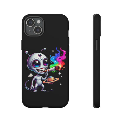 Alien Smoking Rainbow Galaxy Phone Case — Cute Cosmic Art Tough Case