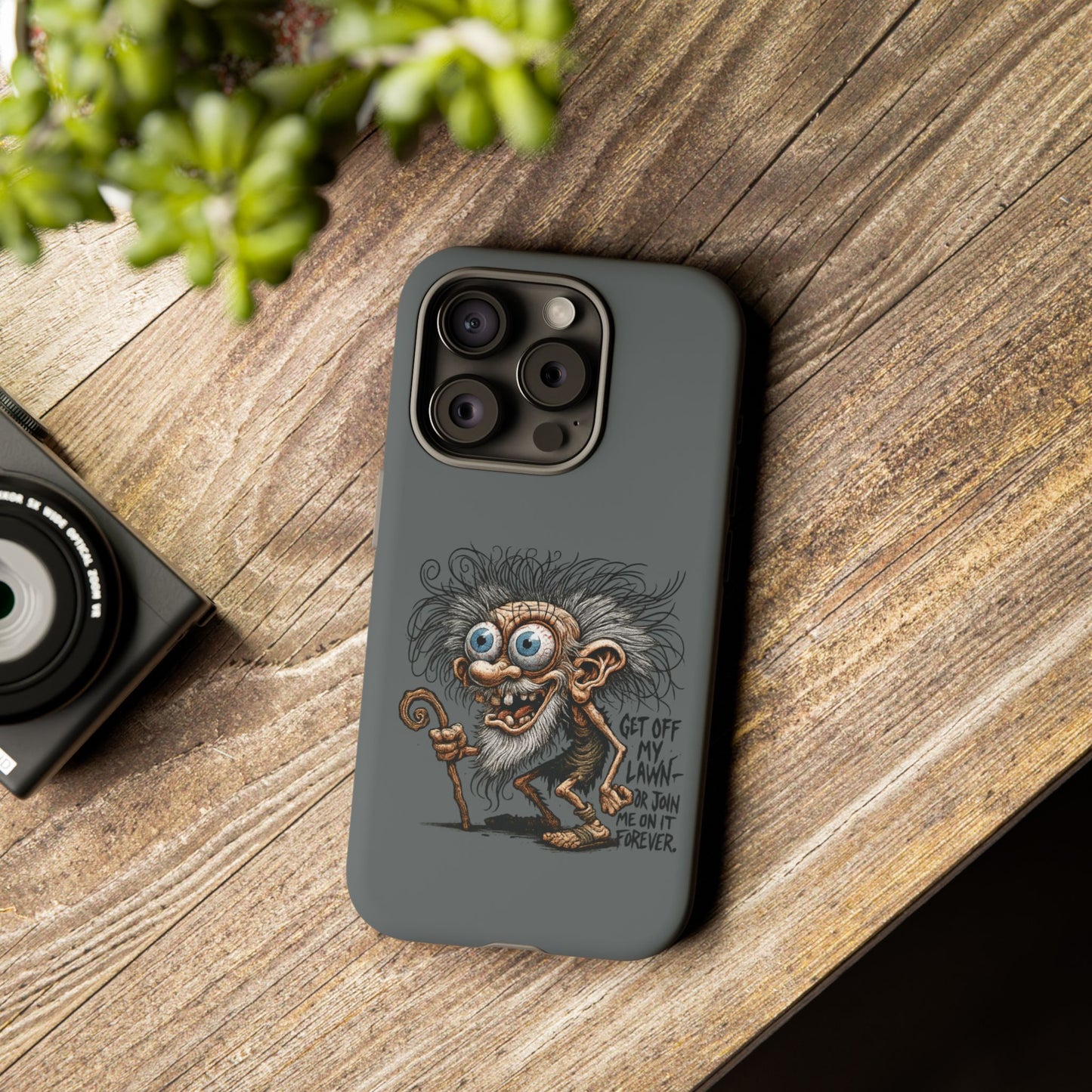 Phone Case — Funny Grumpy Troll Design: “Get Off My Lawn” Protective Cover
