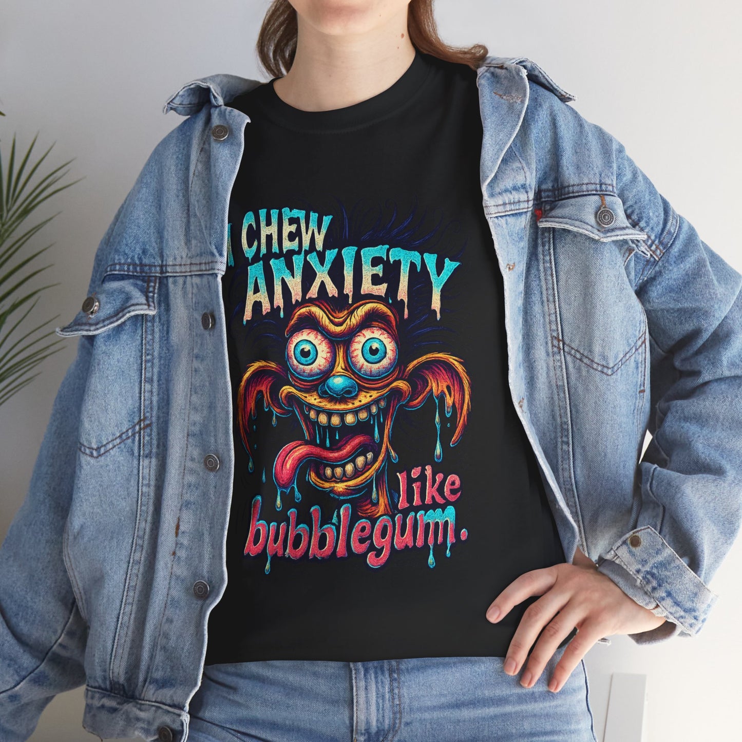 I Chew Anxiety Like Bubblegum T-Shirt | Retro Monster Illustration