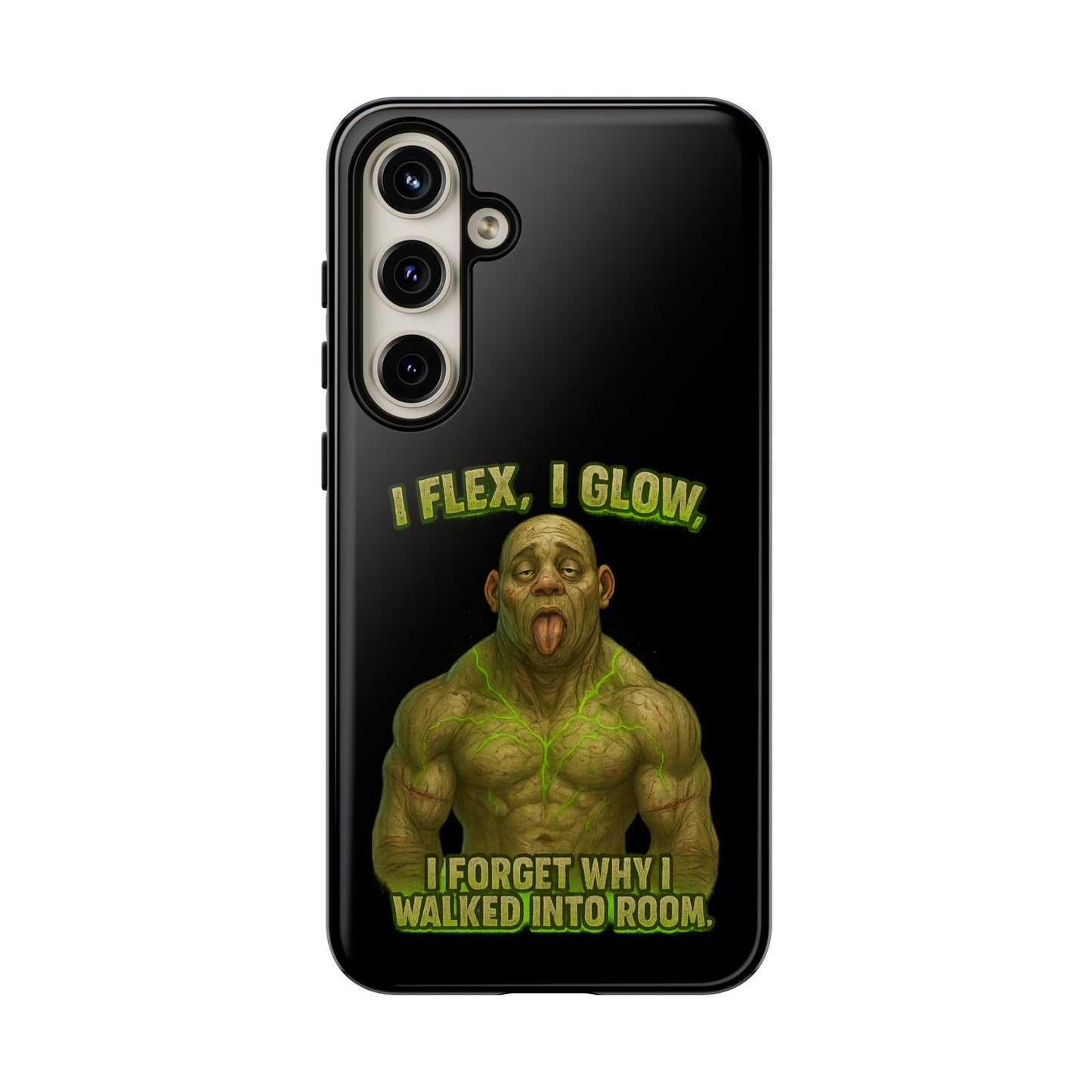 Funny Glow Gym Phone Case — "I Flex, I Glow" Humorous Bodybuilder Design
