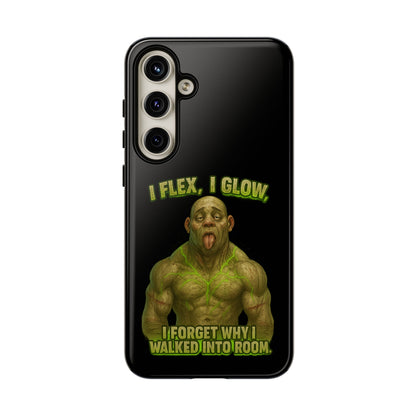 Funny Glow Gym Phone Case — "I Flex, I Glow" Humorous Bodybuilder Design