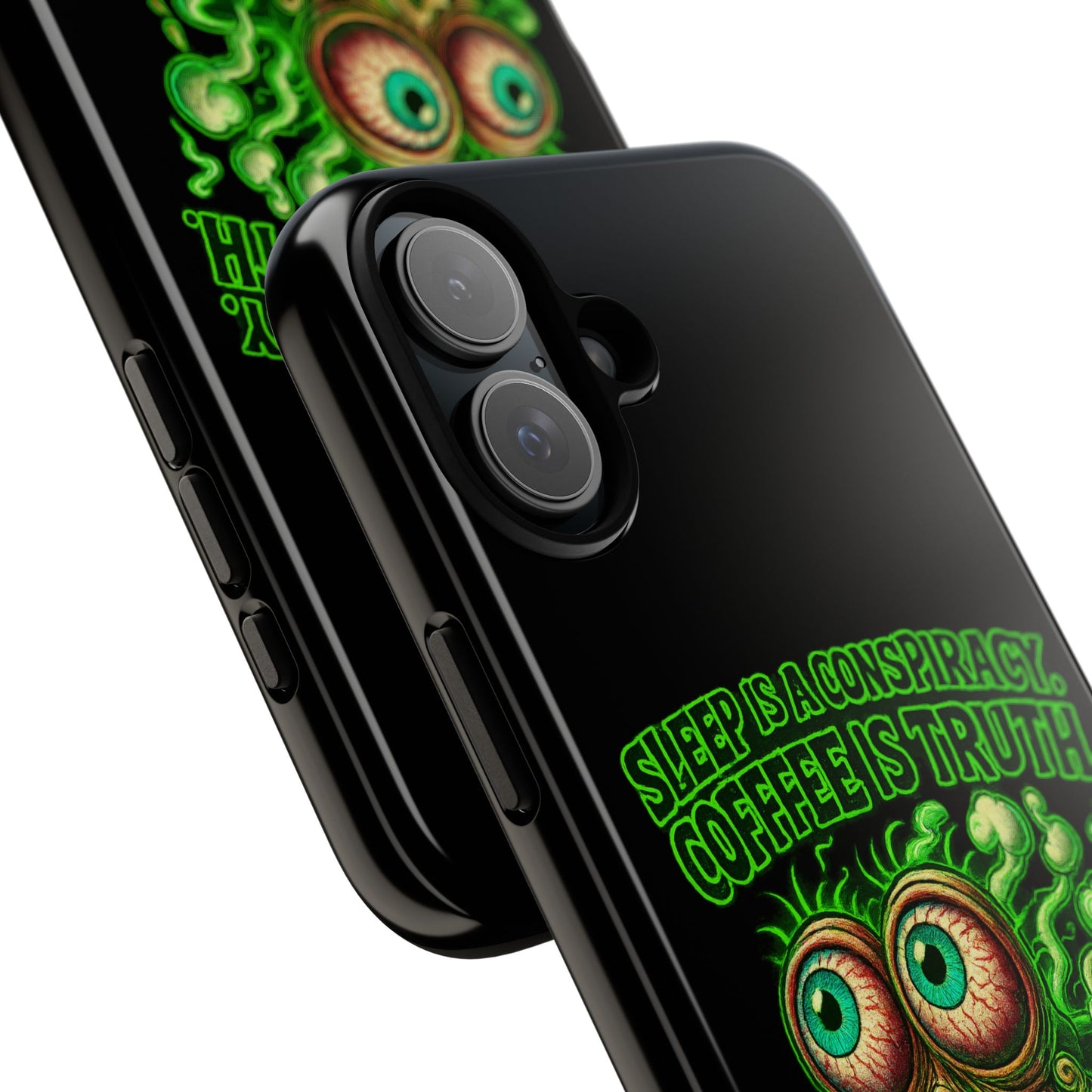 Phone Case — “Sleep Is a Conspiracy, Coffee Is Truth” Retro Monster Design