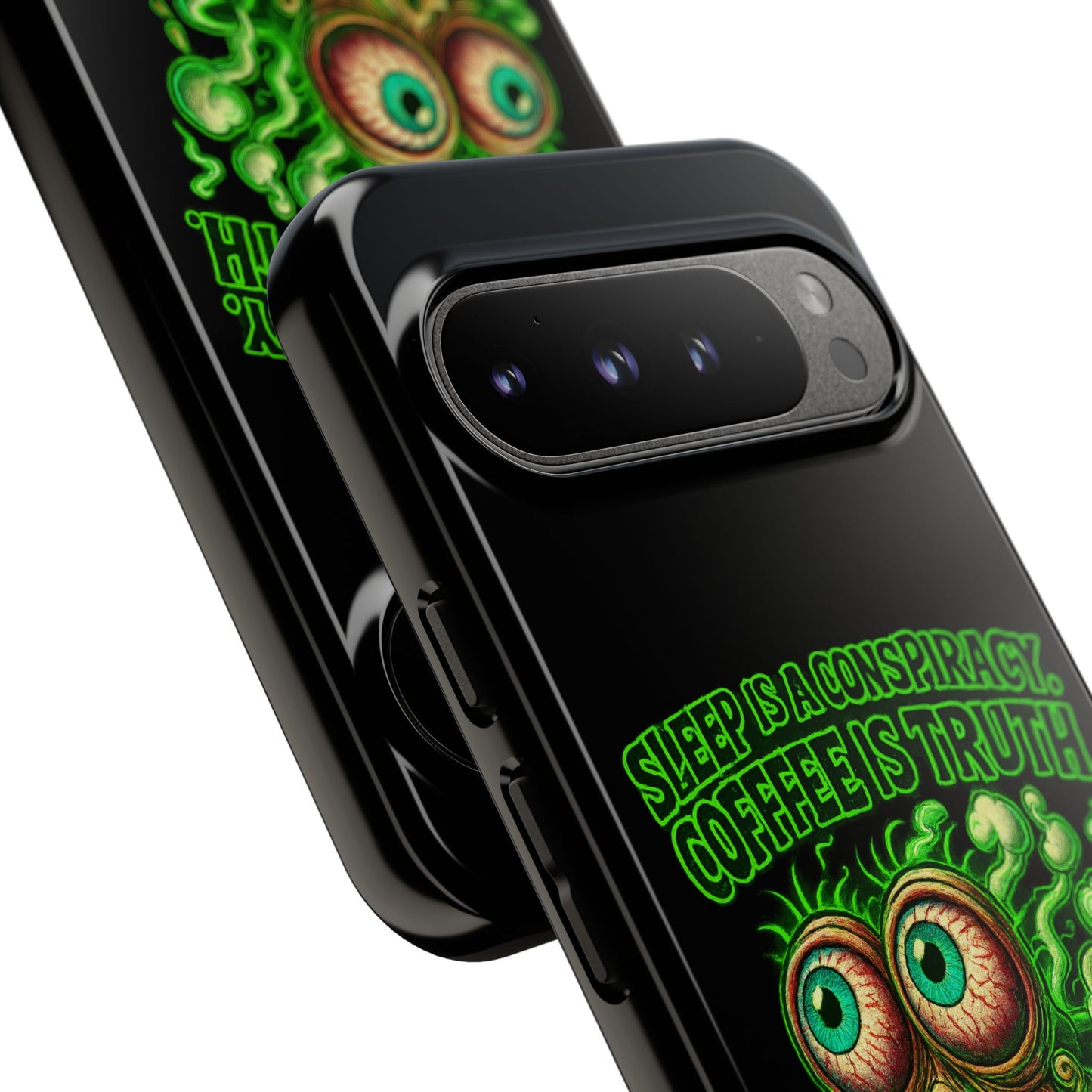 Phone Case — “Sleep Is a Conspiracy, Coffee Is Truth” Retro Monster Design