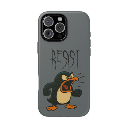 Resist Angry Penguin Phone Case — Protective iPhone Case with Bold Cartoon Design