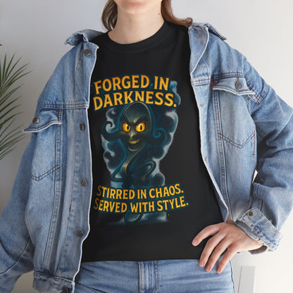 Forged in Darkness cat spirit T-Shirt | Stirred in Chaos illustrated tee