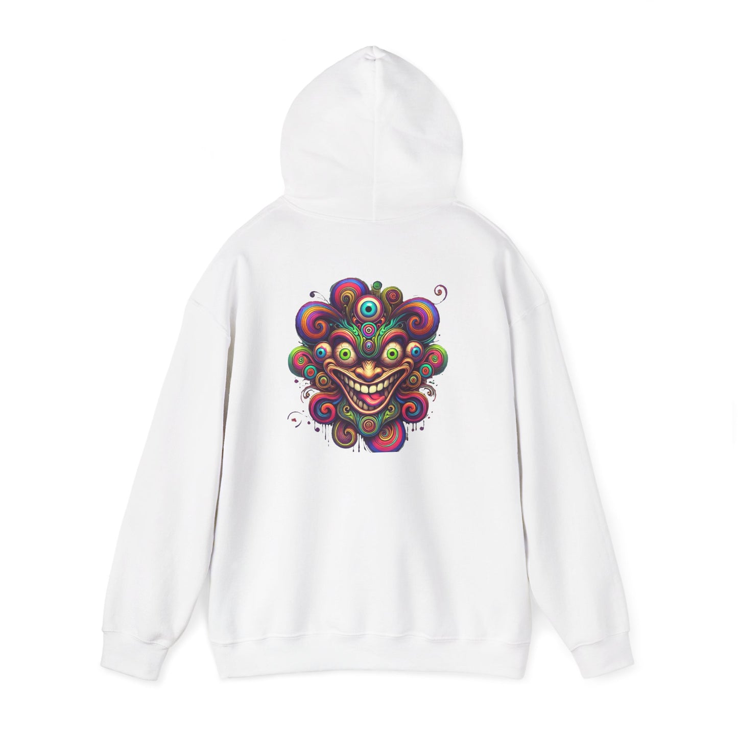 Psychedelic Smiling Jester Hoodie – Colorful Trippy Festival Sweatshirt