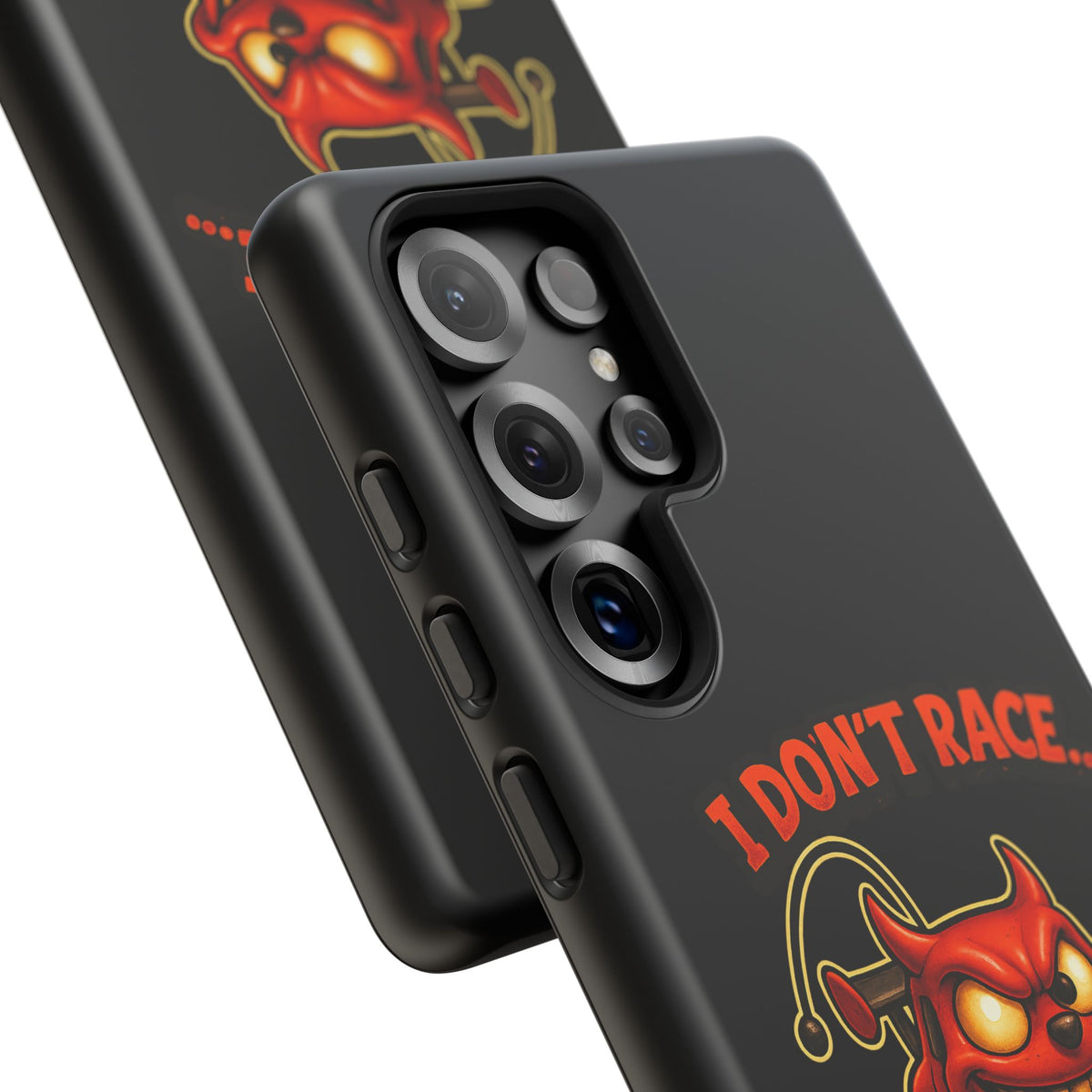 I Don't Race I Chase Phone Case — Cartoon Demon Hot Rod Design
