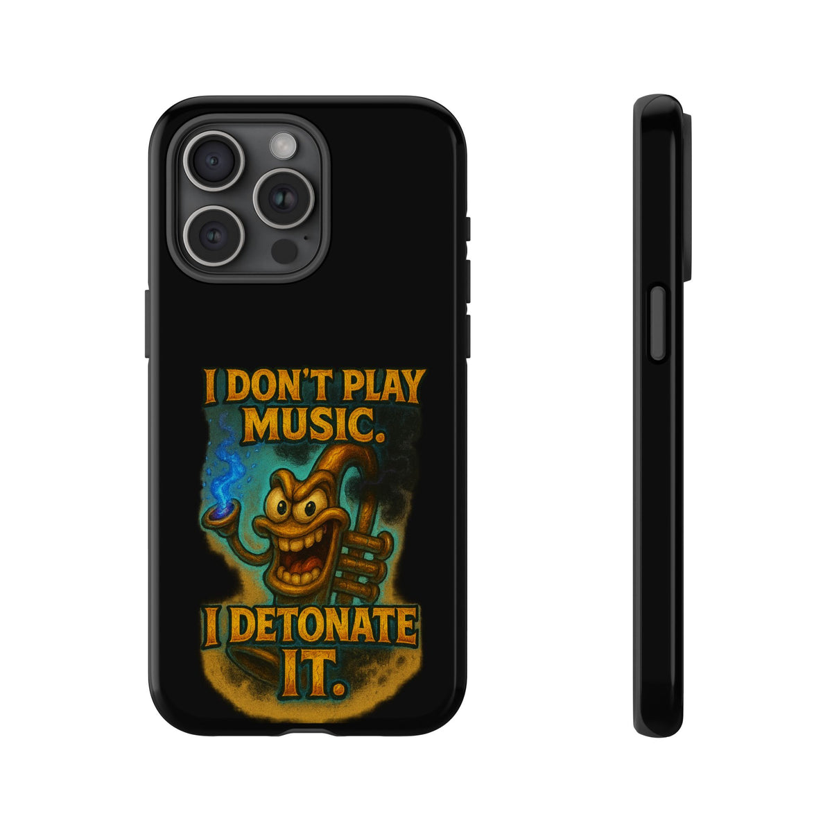 Phone Case — "I Don't Play Music. I Detonate It." Cartoon Bomb Graphic