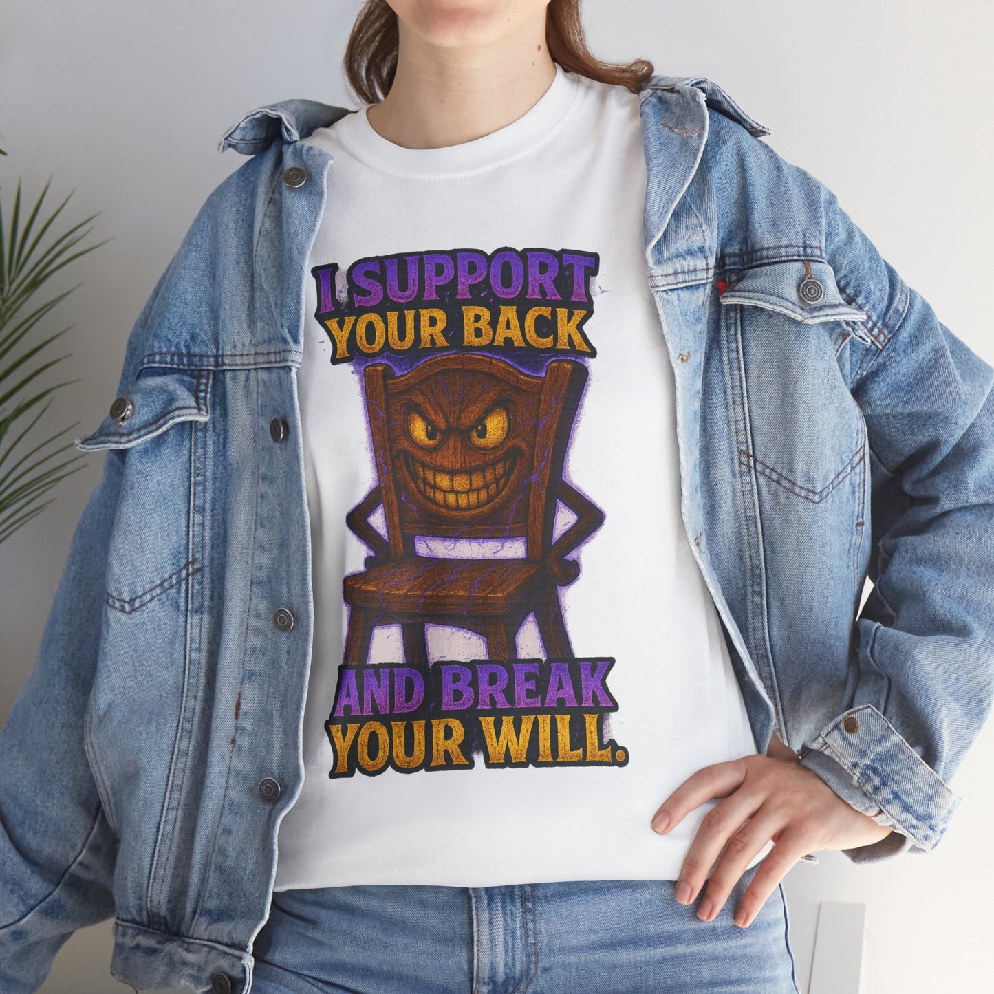 Evil Chair Character T-Shirt | I Support Your Back and Break Your Will