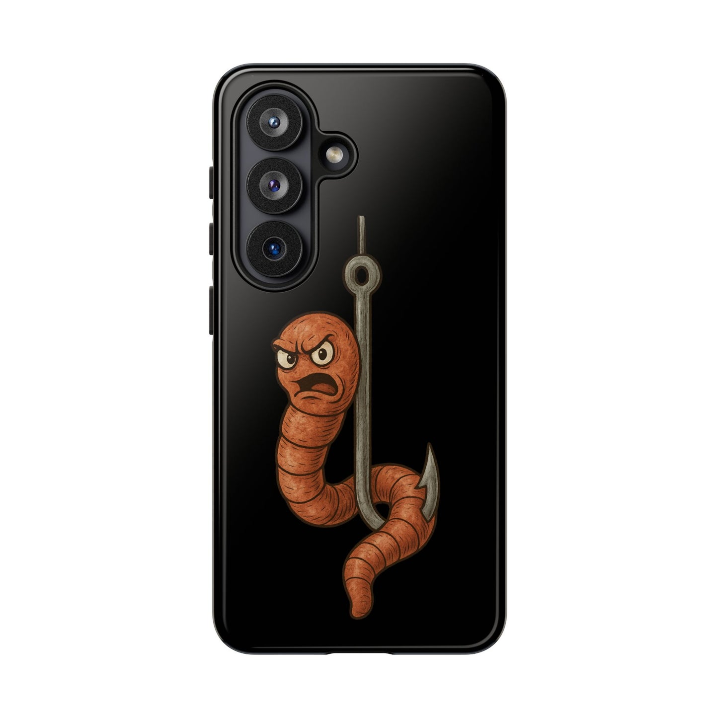 Angry Worm on Hook Phone Case – Funny Fishing Humor Protective Cover