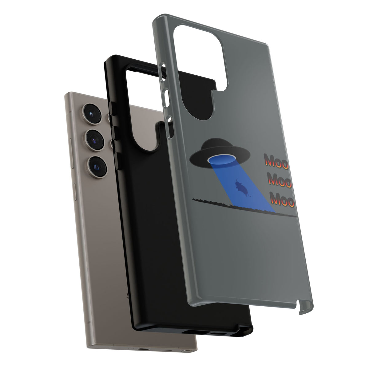 Phone Case — Funny UFO Cow Abduction Design with “Moo Moo Moo”