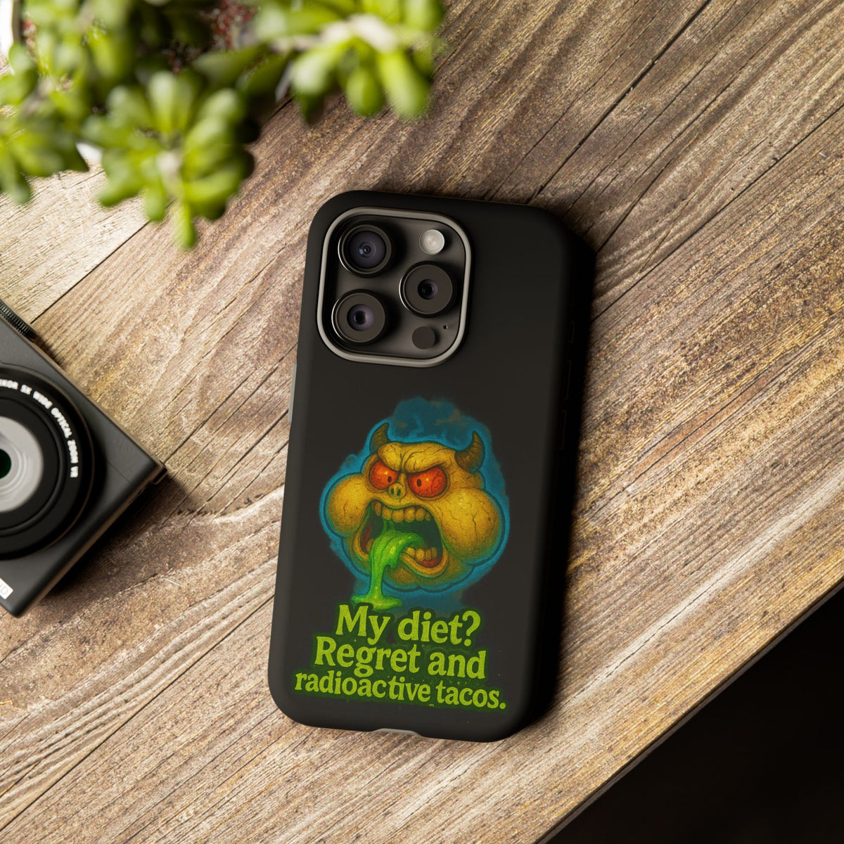 My Diet? Regret & Radioactive Tacos Phone Case — Funny Retro Monster Protective Cover