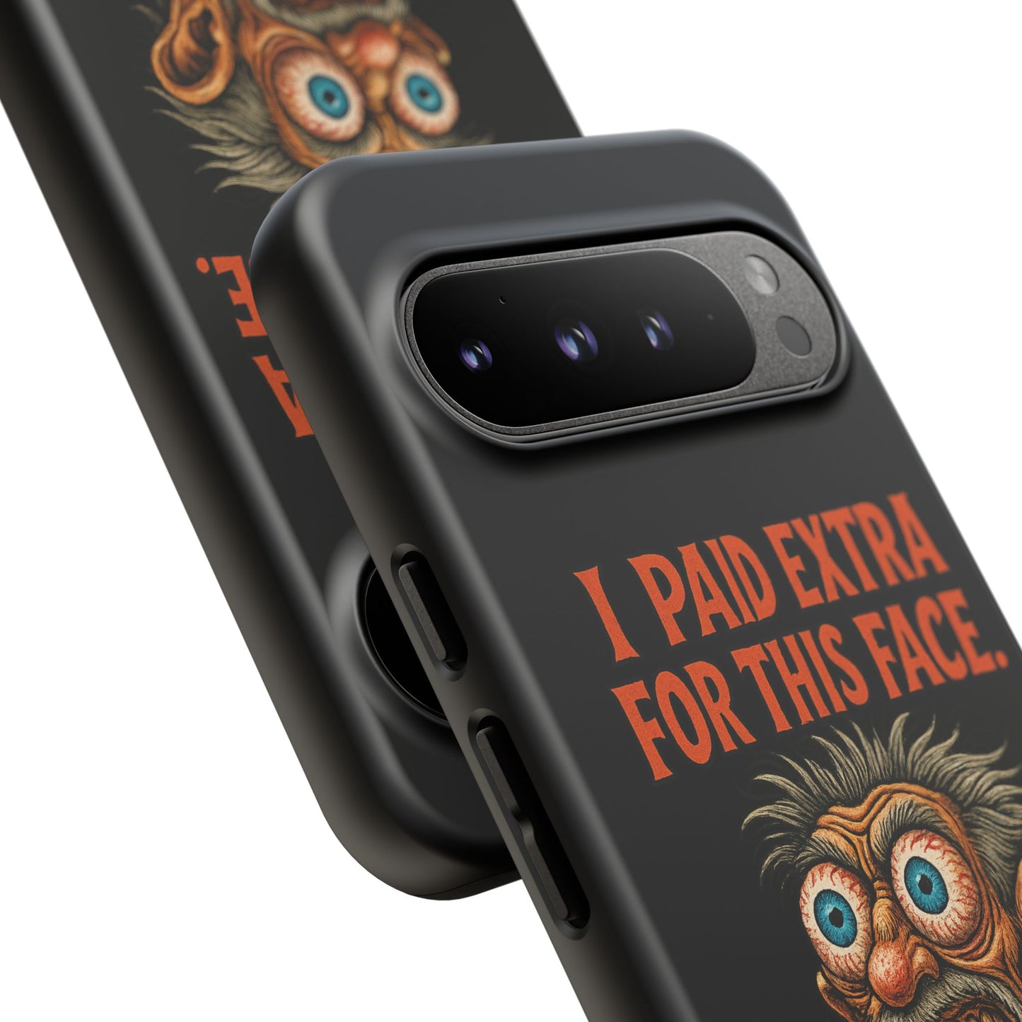 Funny ‘I Paid Extra For This Face’ Phone Case — Retro Horror Cartoon Design