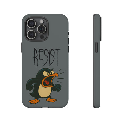 Resist Angry Penguin Phone Case — Protective iPhone Case with Bold Cartoon Design
