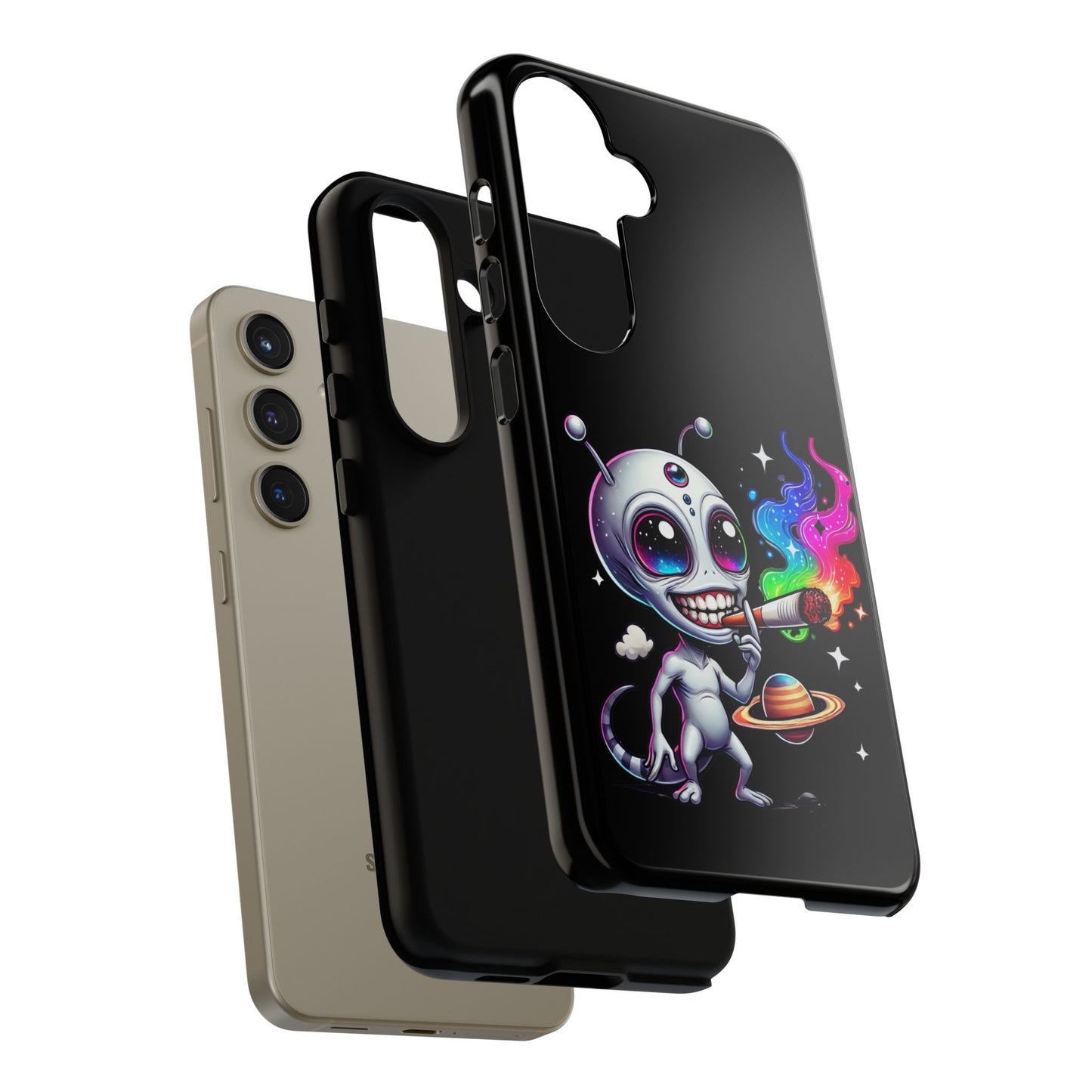Alien Smoking Rainbow Galaxy Phone Case — Cute Cosmic Art Tough Case