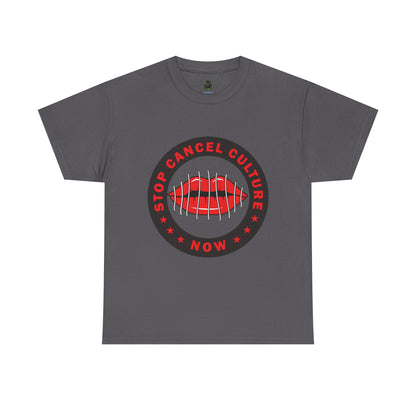 Stop Cancel Culture Now – Free Speech Tee (Barred Lips Design)