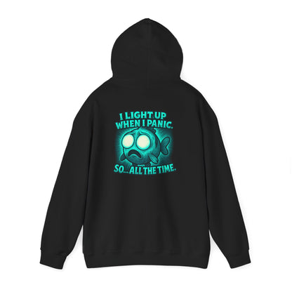 Panic Fish Hoodie — "I Lean Up When I Panic...So All The Time" Graphic Pullover