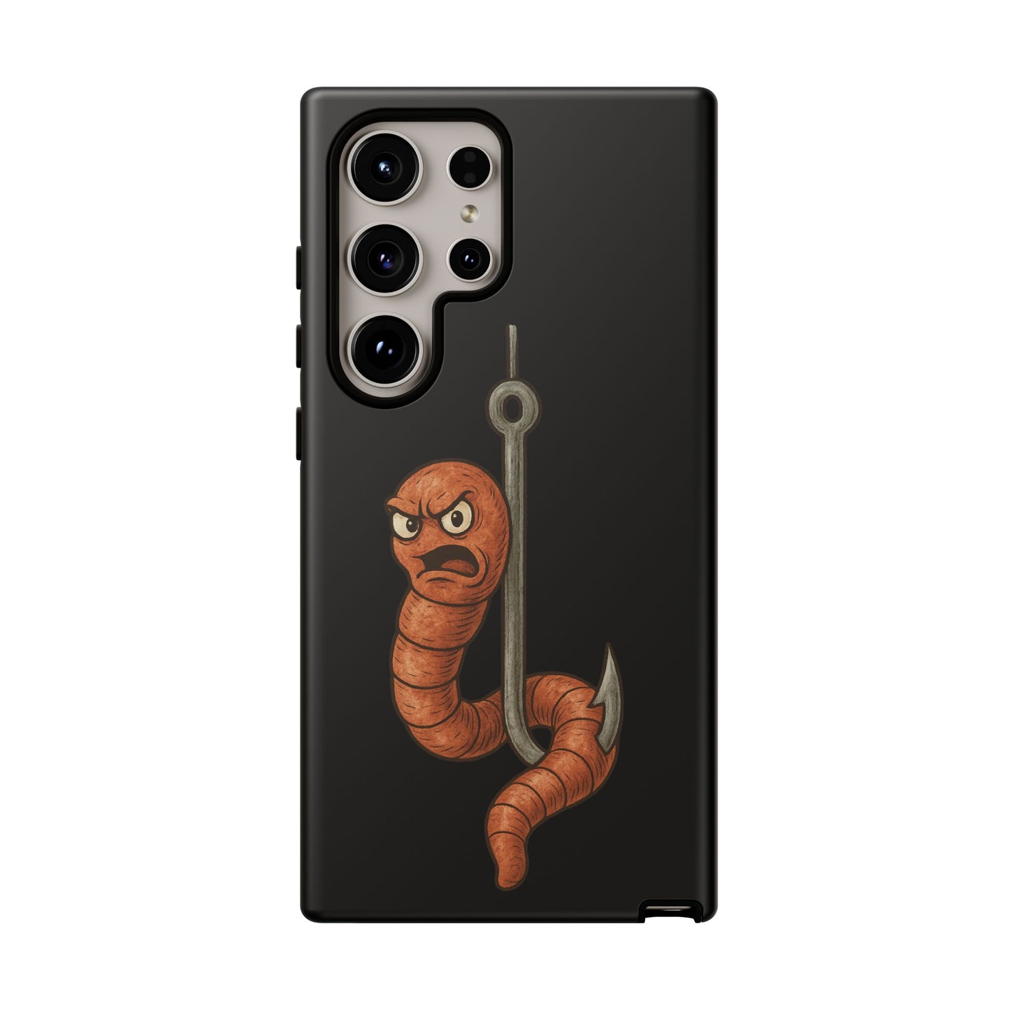 Angry Worm on Hook Phone Case – Funny Fishing Humor Protective Cover