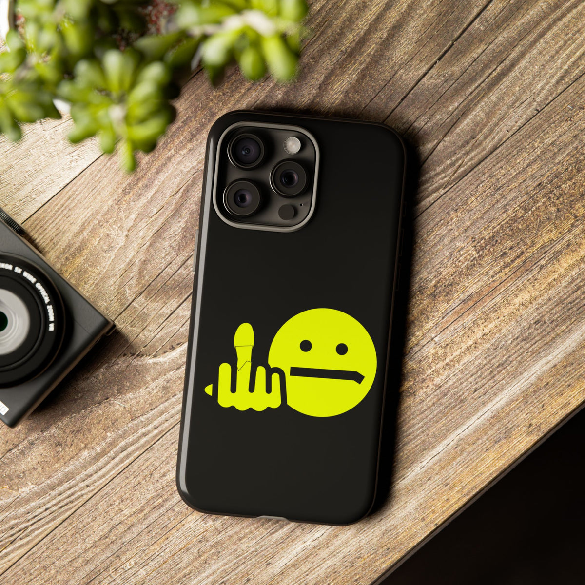 Phone Case — Neon Middle Finger Emoji Graphic