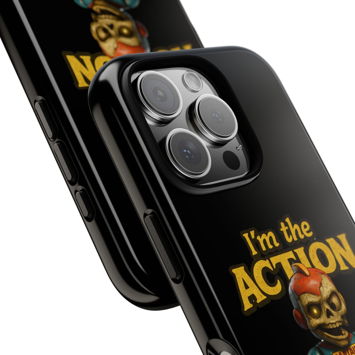 Action Figure Phone Case — "I'm the Action" Retro Skull Toy Design