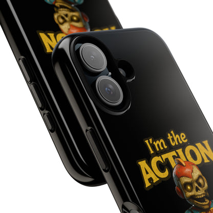 Action Figure Phone Case — "I'm the Action" Retro Skull Toy Design