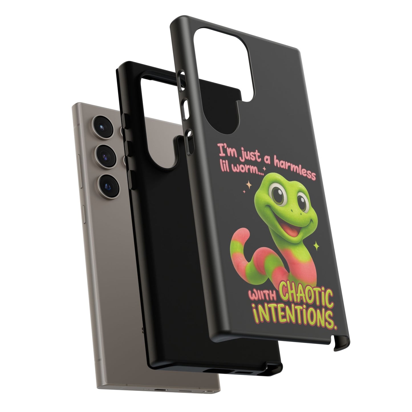Phone Case — “I’m Just a Harmless Lil Worm… With Chaotic Intentions” Cute Cartoon Worm Design