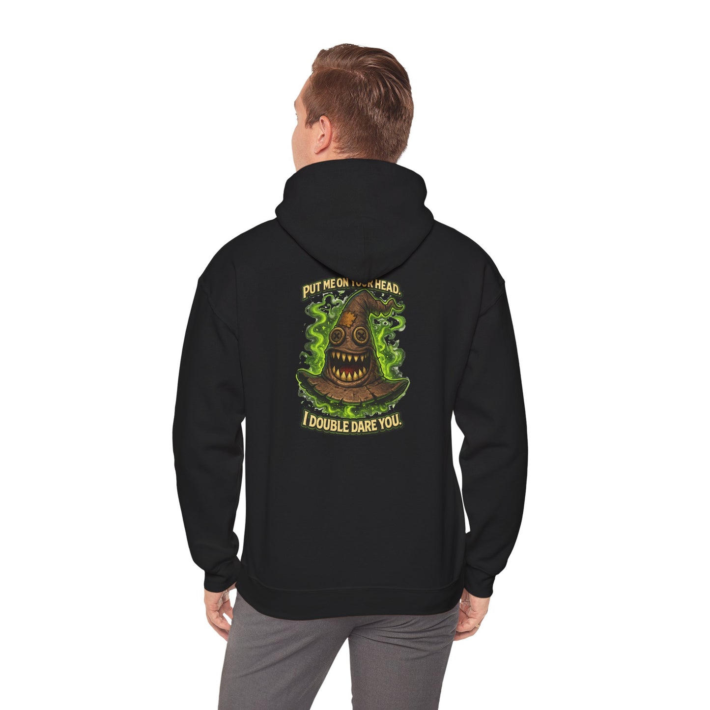 Hoodie — Spooky Talking Sorting Hat Graphic "I Double Dare You"
